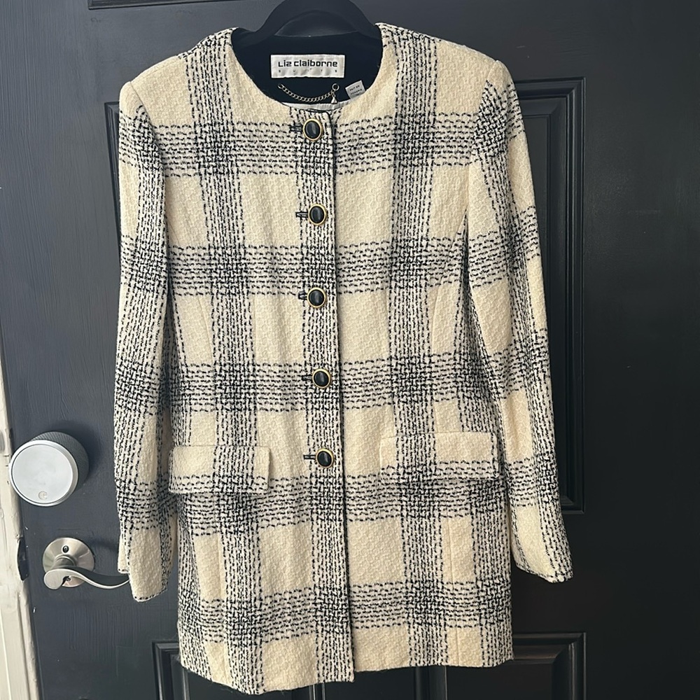 Liz Claiborne Wool Windowpane Plaid Skirt Suit vintage